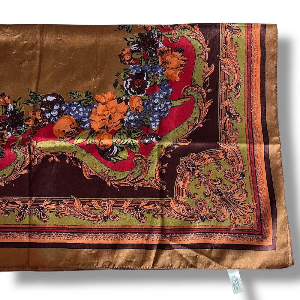 Vintage Womens Scarf Brown Blue Red Orange Floral Print Made in Italy 13962 - Picture 2 of 6